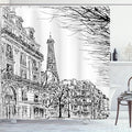 Ambesonne Paris Shower Curtain, Sketch Parisian Street with Trees and Eiffel Famous City Scenery Architectural Print, Cloth Fabric Bathroom Decor Set with Hooks, 69" W x 70" L, Black White