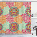 Ambesonne Mandala Shower Curtain, Antique Mandala Patterns Circles in Vintage Colors Native Tribal Ornamental, Cloth Fabric Bathroom Decor Set with Hooks, 70" Long, Fuchsia Orange