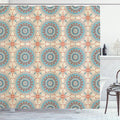 Ambesonne Tribal Shower Curtain, Abstract Style Background Flower Pattern Mystical Print, Cloth Fabric Bathroom Decor Set with Hooks, 69" W x 70" L, Aqua and Orange