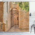 Ambesonne Landscape Shower Curtain, East Orient Architecture Streets Houses Image Art Photo, Cloth Fabric Bathroom Decor Set with Hooks, 69" W x 75" L, Camel