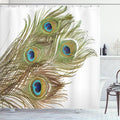 Ambesonne Peacock Shower Curtain, Macro Peacock Tail Feather Like Third Eyes Vitality New Life Path Awakening Print, Cloth Fabric Bathroom Decor Set with Hooks, 69" W x 84" L, White Green