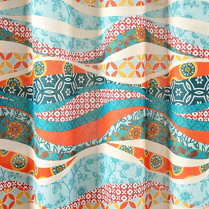 Lush Decor Hailey Watercolor Wave Cotton Shower Curtain Single 72" W x 72" L Turquoise & Multi - Colorful Shower Curtains for Bathroom Curtain Maximalist