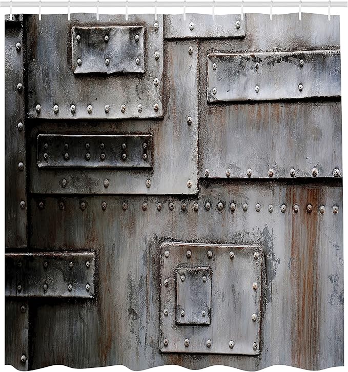 Ambesonne Industrial Shower Curtain, Grunge Wall Old Style Entrance Closed Factory Gate Security Protection Theme, Cloth Fabric Bathroom Decor Set with Hooks, 69" W x 84" L, Brown Grey