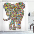 Ambesonne Psychedelic Shower Curtain, Large Eastern Trippy Pattern Boho Art Savannah Illustration, Cloth Fabric Bathroom Decor Set with Hooks, 69" W x 84" L, Multicolor White