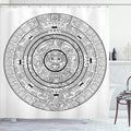 Ambesonne Mesoamerican Shower Curtain, Maya Calendar Accurate Antiquities Astrological Aztec Geometric Indigenous, Cloth Fabric Bathroom Decor Set with Hooks, 69" W x 70" L, Ivory Black