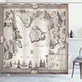 Ambesonne Map Print Shower Curtain, Old Map Warships Countries Kingdoms Locations Geographical Art Retro Design, Cloth Fabric Bathroom Decor Set with Hooks, 69" W x 75" L, Beige and Brown