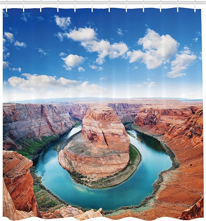 Ambesonne USA Shower Curtain, Horse Shoe Bend North Rim Grand Canyon Page Arizona Famous Tourist Attractions, Cloth Fabric Bathroom Decor Set with Hooks, 69" W x 75" L, Cinnamon White