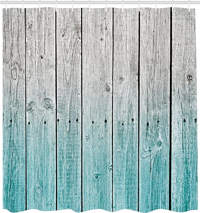 Ambesonne Rustic Shower Curtain, Powder Room Decorations Wood Panels Background with Digital Tones Effect Country House Image, Cloth Fabric for Home Bathroom Decor Set with Hooks, 69" W x 75" L, Grey
