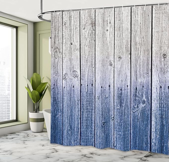 Ambesonne Rustic Shower Curtain, Wood Panels Background with Digital Tones Effect Country House Image, Cloth Fabric Bathroom Decor Set with Hooks, 69" W x 70" L, Cobalt Grey