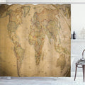 Ambesonne World Map Shower Curtain, Anthique Old World Map in Retro Colors Vintage Nostalgic Design Art Print, Cloth Fabric Bathroom Decor Set with Hooks, 69" W x 70" L, Coffee Cream