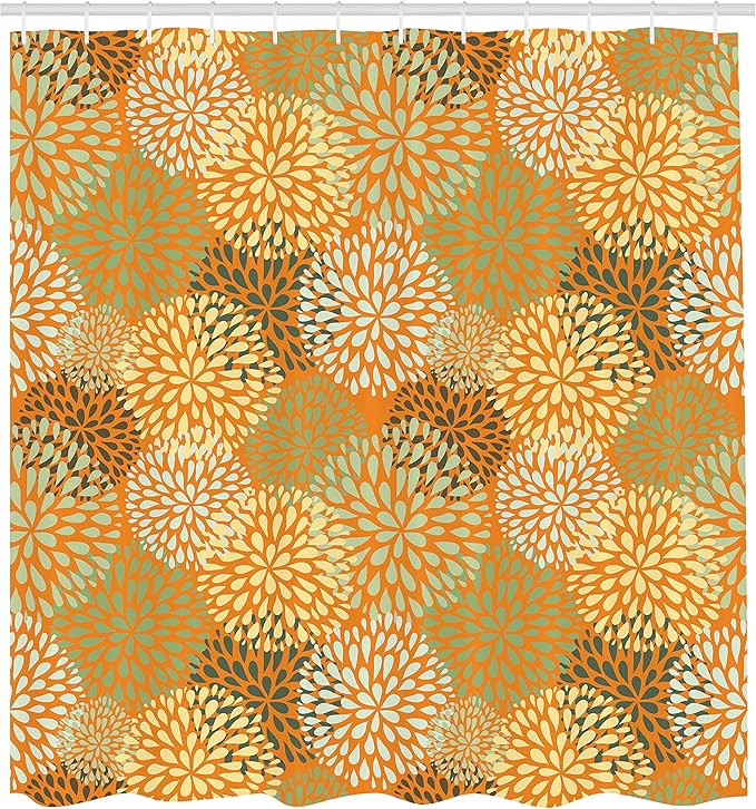 Ambesonne Floral Shower Curtain, Modern Floral Ornate Petals Flourish Traditional Springtime Garden Leaves, Cloth Fabric Bathroom Decor Set with Hooks, 69" W x 70" L, Apricot
