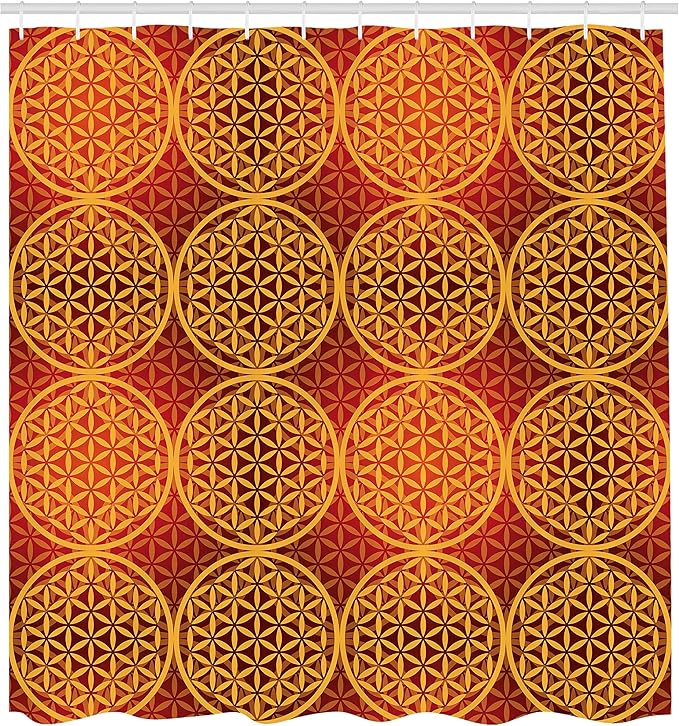 Ambesonne Victorian Shower Curtain, Vintage Style Flower with Medieval Tones Rococo Baroque Esoteric Motif, Cloth Fabric Bathroom Decor Set with Hooks, 69" W x 84" L, Mustard Orange