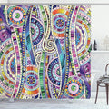 Ambesonne Floral Shower Curtain, Geometric Mosaic Style Colorful Illustration Flower Pattern Ornamental Doodle Art, Cloth Fabric Bathroom Decor Set with Hooks, 69" W x 70" L, Purple Green
