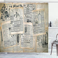 Ambesonne Antique Shower Curtain, Vintage Style Sepia Toned Newspapers Print and Old Fashioned Nostalgic Themed Illustrations, Cloth Fabric Bathroom Decor Set with Hooks, 69" W x 84" L, Green Beige