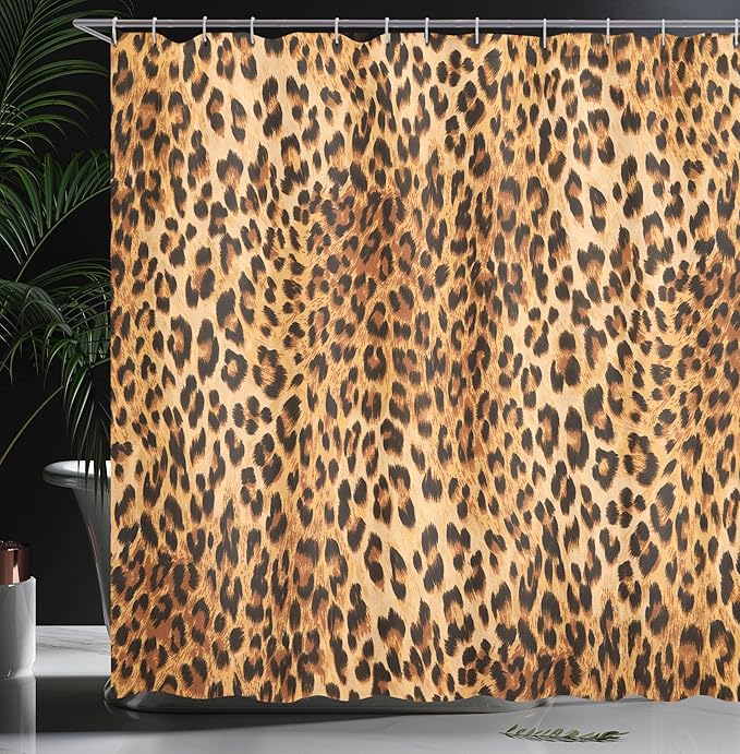 Ambesonne Animal Print Shower Curtain, Wild Animal Leopard Skin Pattern Wildlife Nature Inspired Modern Illustration, Cloth Fabric Bathroom Decor Set with Hooks, 69" W x 75" L, Brown