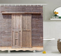 Ambesonne Industrial Shower Curtain, Old Wooden Timber Oak Barn Door Farmhouse Countryside Rural House Village Print, Cloth Fabric Bathroom Decor Set with Hooks, 69" W x 84" L, Brown