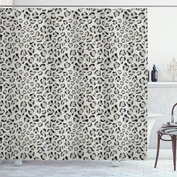 Ambesonne Animal Print Shower Curtain, Leopard Skin Wildlife Safari Design Creative Contemporary Art, Cloth Fabric Bathroom Decor Set with Hooks, 69" W x 84" L, Pale Grey