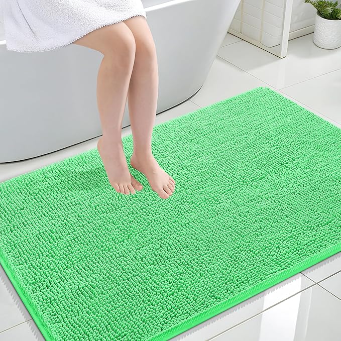 OLANLY Large Bathroom Rugs 47x32, Extra Soft Absorbent Chenille Bath Rugs, Rubber Backing Quick Dry, Machine Washable Bath Mats for Bathroom Floor, Tub and Shower, Home Decor Accessories, Mint Green