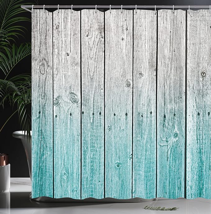 Ambesonne Rustic Shower Curtain, Powder Room Decorations Wood Panels Background with Digital Tones Effect Country House Image, Cloth Fabric for Home Bathroom Decor Set with Hooks, 69" W x 84" L, Grey