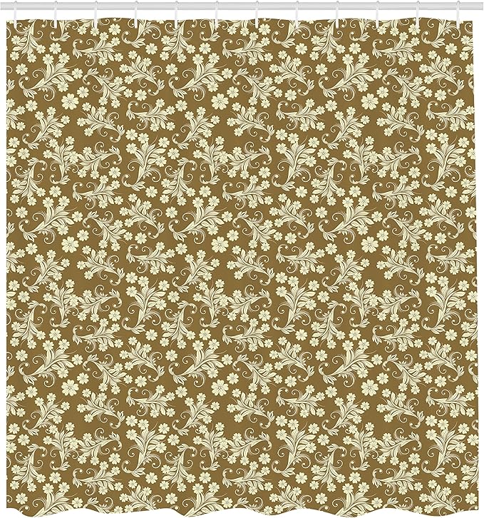 Ambesonne Floral Shower Curtain, Spring Season Inspired Baroque Style Flowers Leaves Art Design, Cloth Fabric Bathroom Decor Set with Hooks, 69" W x 70" L, Brown Caramel