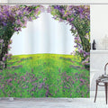 Ambesonne Magic Shower Curtain, Lavender Meadow with Lilac Flowers Tunnel Dreamy Inspirational Habitat Landscape, Cloth Fabric Bathroom Decor Set with Hooks, 69" W x 75" L, Lilac Green