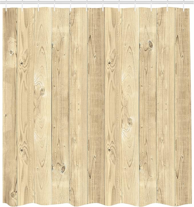 Ambesonne Rustic Shower Curtain, Picture of Smooth Oak Wood Texture in Old Fashion Retro Horizontal Nature Design, Cloth Fabric Bathroom Decor Set with Hooks, 69" W x 70" L, Pale Yellow