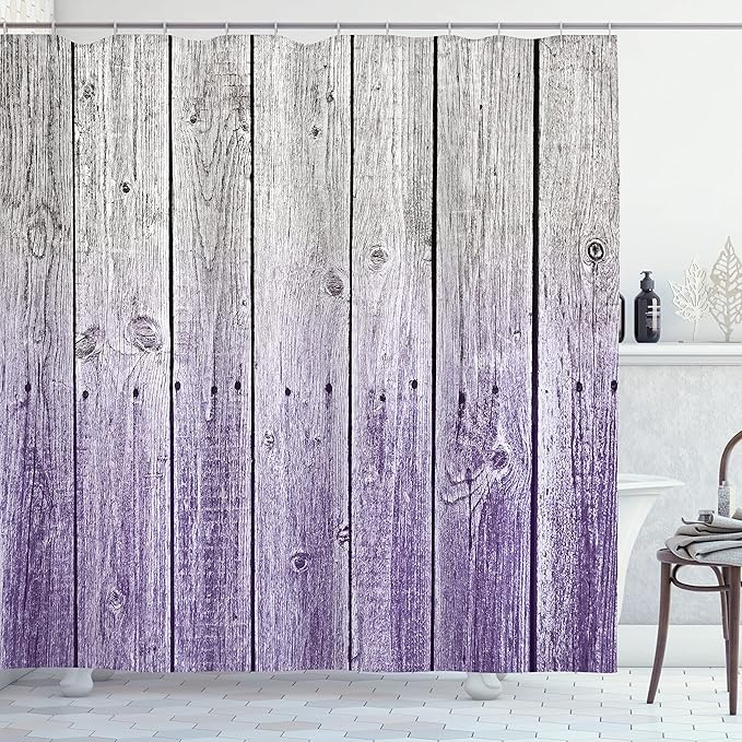 Ambesonne Rustic Shower Curtain, Wood Panels Background Digital Tones Effect Country House Art Image, Cloth Fabric Bathroom Decor Set with Hooks, 69" W x 75" L, Violet Blue