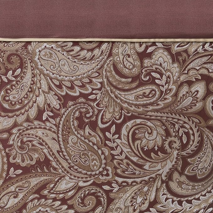 Madison Park Aubrey Shower Curtain Paisley Jacquard Pieced Microfiber Faux Silk Modern Home Bathroom Decorations, 72x72, Burgundy
