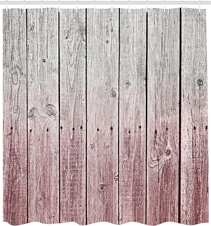 Ambesonne Rustic Shower Curtain, Wood Panels Background Digital Tones Effect Country House Art Image, Cloth Fabric Bathroom Decor Set with Hooks, 69" W x 70" L, Dried Rose Raspberry