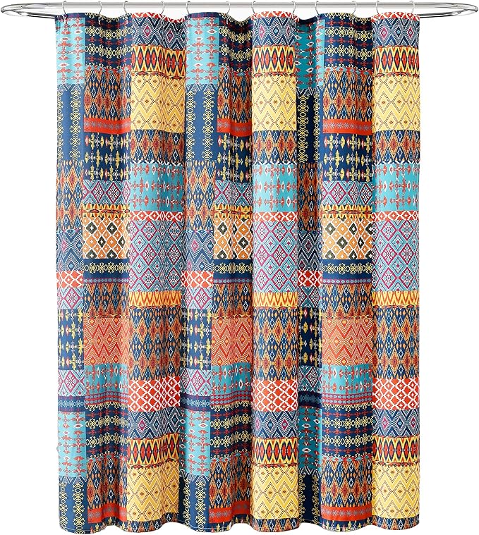 Lush Decor Misha Shower Curtain Single 72" W x 72" L Multi - Fabric Shower Curtains for Bathroom - Patchwork Bathroom Curtain - Colorful Boho Decor