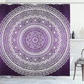 Ambesonne Purple Shower Curtain, Ombre Mandala Art Print Vibrant Floral Pattern Boho Hippie Inspired Design, Cloth Fabric Bathroom Decor Set with Hooks, 69" W x 84" L, Purple and White