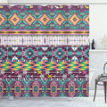 Ambesonne Tribal Shower Curtain, Traditional Pattern Geometrics and Arrows Art, Cloth Fabric Bathroom Decor Set with Hooks, 69" W x 70" L, Teal Purple Yellow