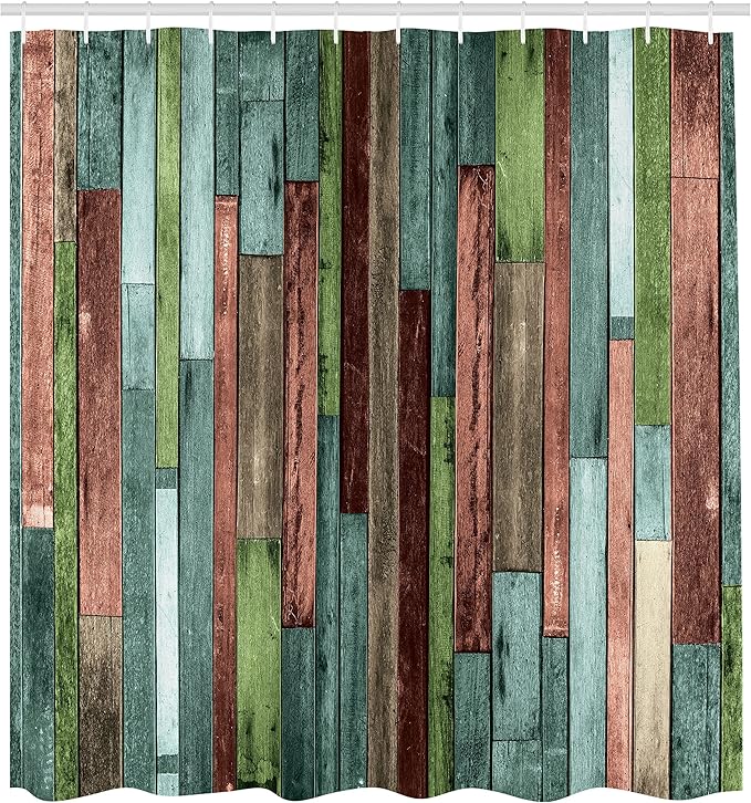 Ambesonne Wooden Print Shower Curtain, Brown Old Hardwood Floor Plank Grunge Lodge Garage Natural Rural Graphic, Cloth Fabric Bathroom Decor Set with Hooks, 69" W x 70" L, Dark Rosewood