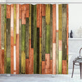 Ambesonne Wooden Print Shower Curtain, Brown Old Hardwood Floor Plank Grunge Lodge Garage Natural Rural Graphic, Cloth Fabric Bathroom Decor Set with Hooks, 69" W x 70" L, Burnt Orange