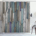 Ambesonne Rustic Shower Curtain, Vintage Wood Barn House Door Nail Country Themed Art, Cloth Fabric for Bathroom Farmhouse Bathroom Decor Essentials Set with Hooks, 69" W x 70" L, Umber Pale Teal Plum