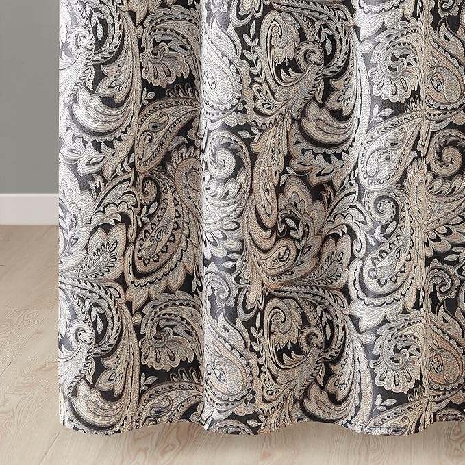 Madison Park - MP70-845 Aubrey Shower Curtain Paisley Jacquard Pieced Microfiber Faux Silk Modern Home Bathroom Decorations Bathtub Privacy Screen, 72" x 72", Black