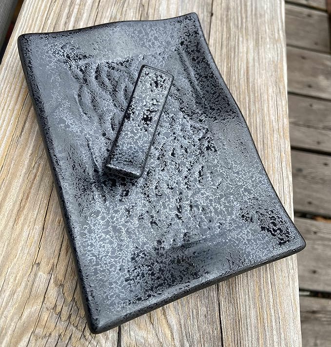TOBOHU Black Rectangle Ceramic Palo Santo Holder, Wood Incense Stick Burning Bowl, Ceramic Burner for Palo Santo Sticks