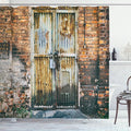 Ambesonne Rustic Shower Curtain, Dilapidated Door Gate Entrance to Old Brick Wall Abandoned Factory Urban Design Print, Cloth Fabric Bathroom Decor Set with Hooks, 69" W x 84" L, Grey Brown