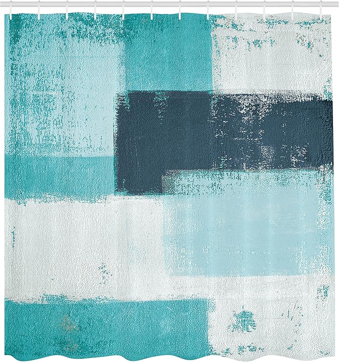 Ambesonne Abstract Shower Curtain Sets with Hooks for Nautical Bathroom Decor Essential Accessories Abstract Grunge Style Brushstrokes Painting Contemporary Illustration 69" W x 70" L, Turquoise Aqua