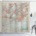 Ambesonne NYC Shower Curtain, New York Old Map from End of 19th Century History Historical Antiques, Cloth Fabric Bathroom Decor Set with Hooks, 69" W x 84" L, Turquoise Beige