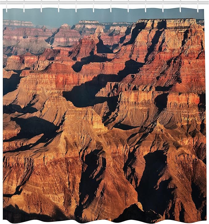 Ambesonne American Shower Curtain, View of The Famous Majestic Grand Canyon Red Rocks Different Cliff Base Elevations, Cloth Fabric Bathroom Decor Set with Hooks, 69" W x 70" L, Brown