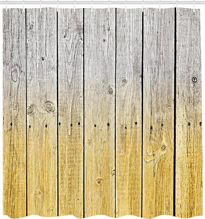 Ambesonne Rustic Shower Curtain, Wood Panels Background Digital Tones Effect Country House Art Image, Cloth Fabric Bathroom Decor Set with Hooks, 69" W x 84" L, Mustard Pearl