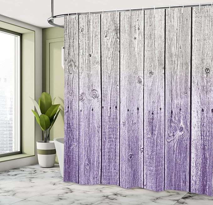 Ambesonne Rustic Shower Curtain, Wood Panels Background Digital Tones Effect Country House Art Image, Cloth Fabric Bathroom Decor Set with Hooks, 69" W x 75" L, Violet Blue