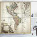 Ambesonne giftwrapShower Curtain, Old Map Europe North South America Canada Medieval Atlantic Heritage Travel, Cloth Fabric Bathroom Decor Set with Hooks, 69" W x 84" L, Ivory Olive