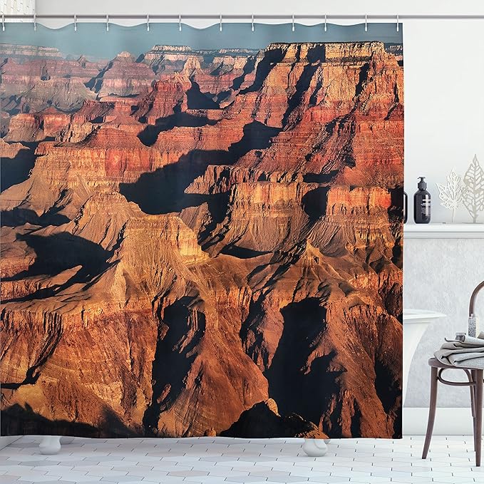 Ambesonne American Shower Curtain, View of The Famous Majestic Grand Canyon Red Rocks Different Cliff Base Elevations, Cloth Fabric Bathroom Decor Set with Hooks, 69" W x 70" L, Brown