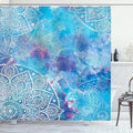 Batik Decor Shower Curtain by Ambesonne, Artistic Paisley Floral White Lace Mandala Watercolor Painting Artwork Print, Polyester Fabric Bathroom Set with Hooks, 69 X 70 Inches, Ombre Blue Purple Aqua