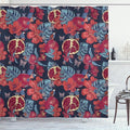 Ambesonne Hawaiian Shower Curtain, Fruit Flowers Butterfly and Birds Pomegranate Vintage Organic Jungle, Cloth Fabric Bathroom Decor Set with Hooks, 69" W x 70" L, Ruby Maroon Dark Blue