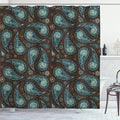 Ambesonne Paisley Shower Curtain, Modern Mosaic Like Circled Design with Teardrop Shaped Art Print, Cloth Fabric Bathroom Decor Set with Hooks, 69" W x 70" L, Brown Blue and Dark Blue