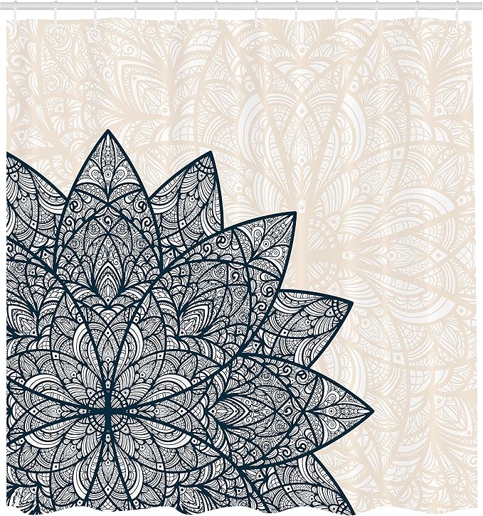Ambesonne Ethnic Shower Curtain, Floral Mandala Middle Eastern Oriental Swirled Lines Art Print, Cloth Fabric Bathroom Decor Set with Hooks, 69" W x 75" L, Dark Sky