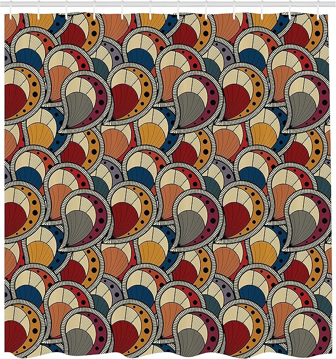 Ambesonne African Shower Curtain, Paisley Motifs Geometric Design Dots Lines Teardrop Shape Curved Tip, Cloth Fabric Bathroom Decor Set with Hooks, 69" W x 70" L, Charcoal Multicolor